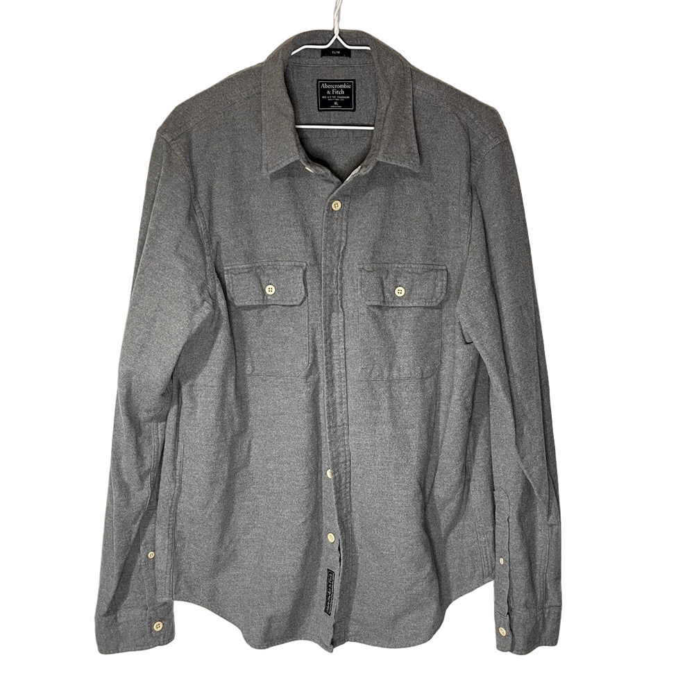 Abercrombie Fitch Button Up Shirt Long Sleeve Grey Cotton Mens XL Slim Fit